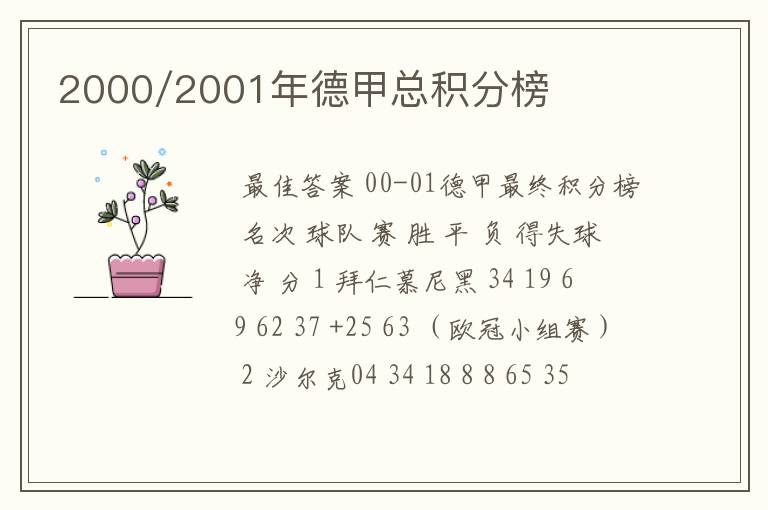 2000/2001年德甲总积分榜