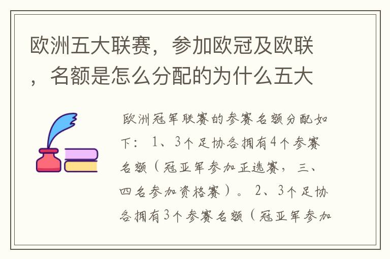 欧洲五大联赛，参加欧冠及欧联，名额是怎么分配的为什么五大联赛只有法甲