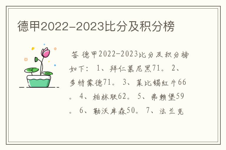 德甲2022-2023比分及积分榜