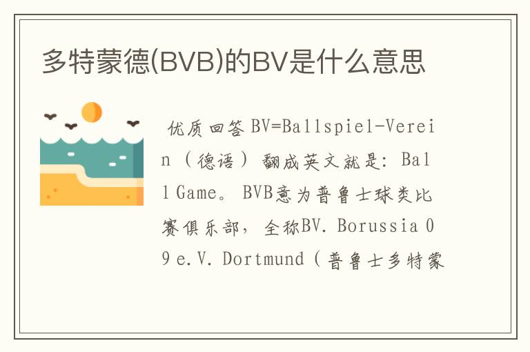 多特蒙德(BVB)的BV是什么意思