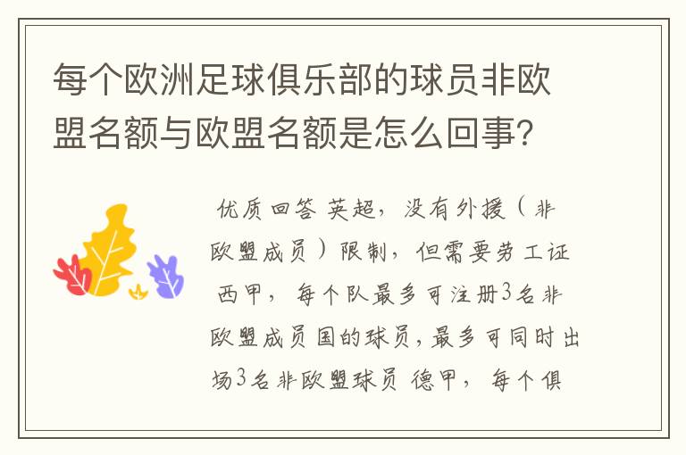 每个欧洲足球俱乐部的球员非欧盟名额与欧盟名额是怎么回事？