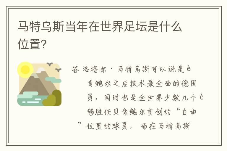 马特乌斯当年在世界足坛是什么位置？