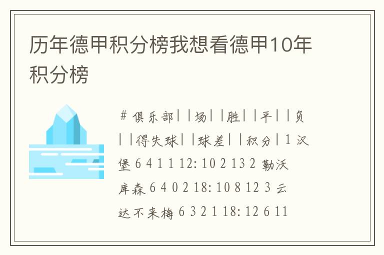 历年德甲积分榜我想看德甲10年积分榜