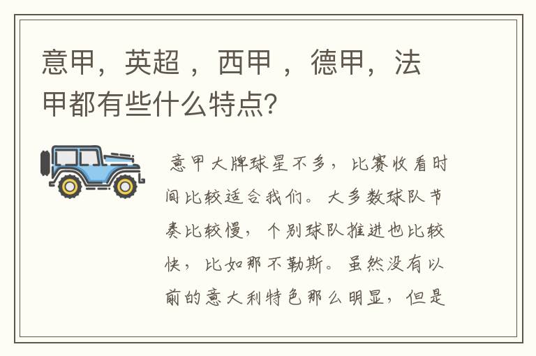 意甲，英超 ，西甲 ，德甲，法甲都有些什么特点？