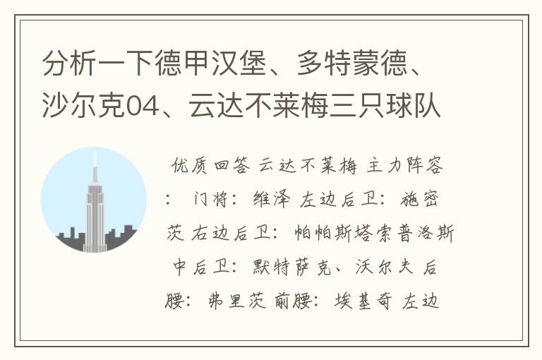 分析一下德甲汉堡、多特蒙德、沙尔克04、云达不莱梅三只球队的人员打法和阵型