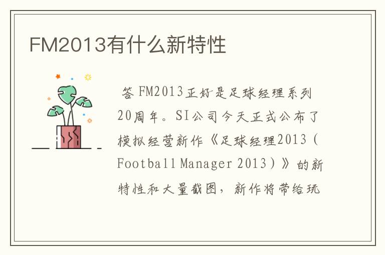 FM2013有什么新特性