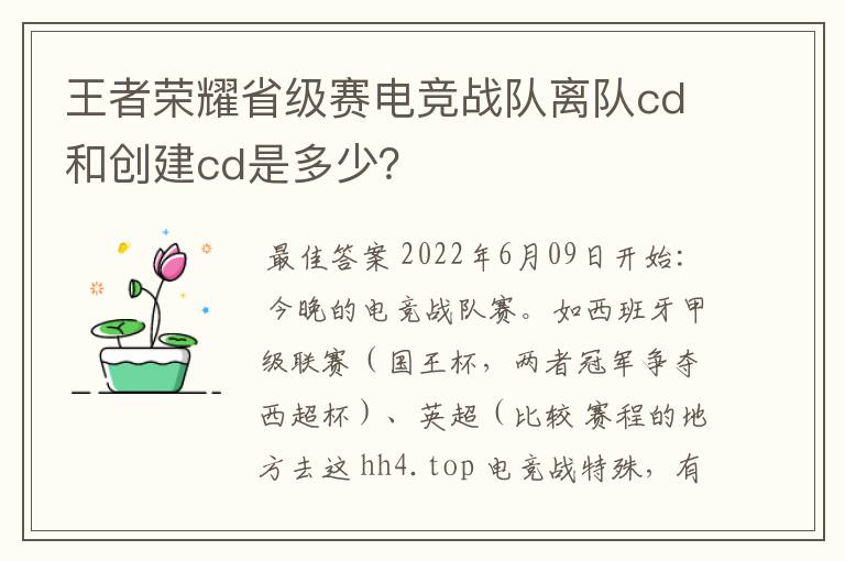 王者荣耀省级赛电竞战队离队cd和创建cd是多少？