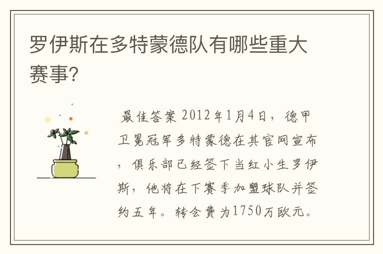 罗伊斯在多特蒙德队有哪些重大赛事？