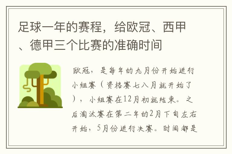 足球一年的赛程，给欧冠、西甲、德甲三个比赛的准确时间