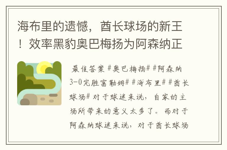 海布里的遗憾，酋长球场的新王！效率黑豹奥巴梅扬为阿森纳正名！