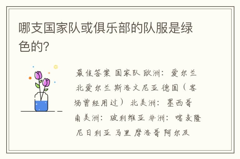 哪支国家队或俱乐部的队服是绿色的？