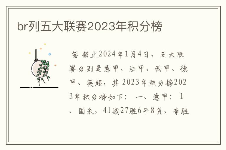 br列五大联赛2023年积分榜