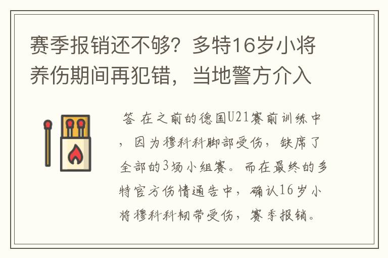 赛季报销还不够？多特16岁小将养伤期间再犯错，当地警方介入