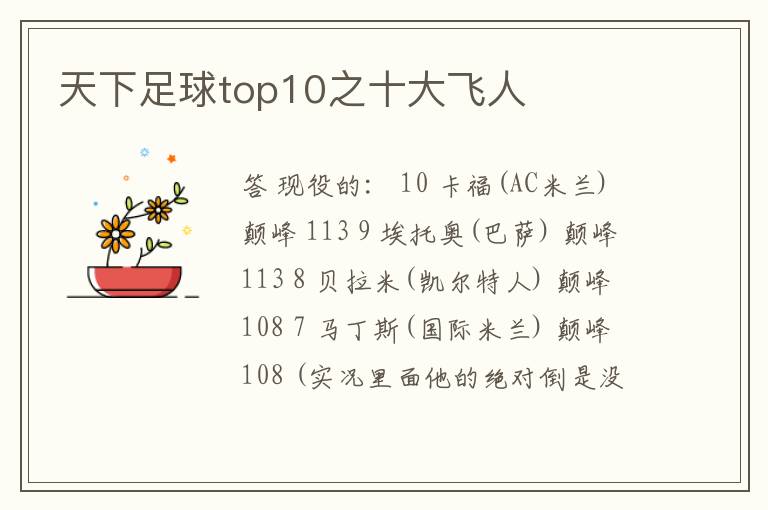 天下足球top10之十大飞人