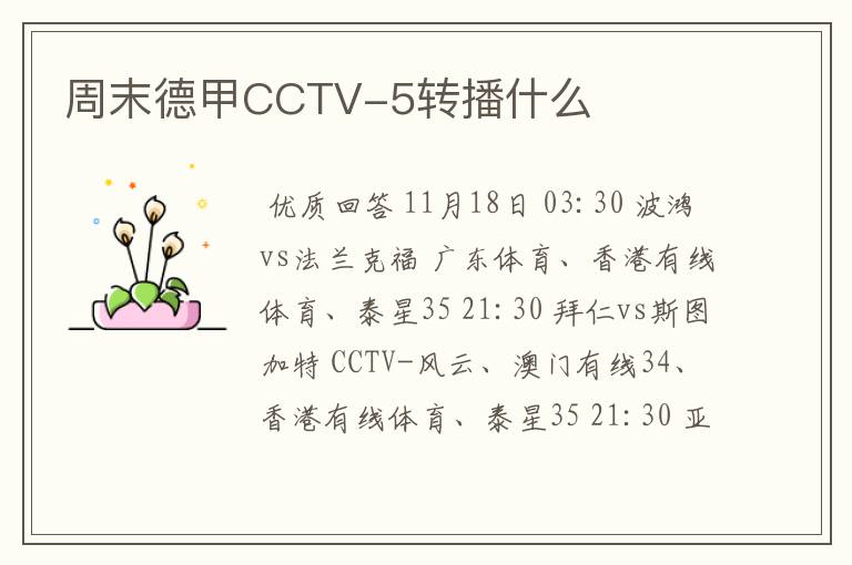 周末德甲CCTV-5转播什么