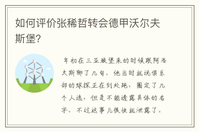 如何评价张稀哲转会德甲沃尔夫斯堡？