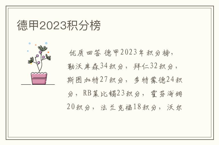 德甲2023积分榜