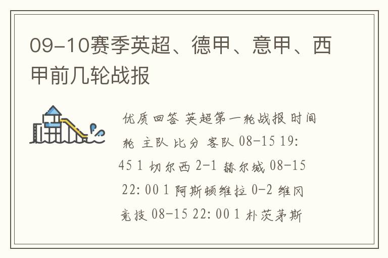 09-10赛季英超、德甲、意甲、西甲前几轮战报