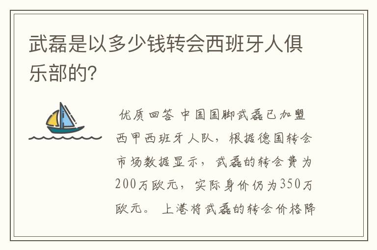 武磊是以多少钱转会西班牙人俱乐部的？