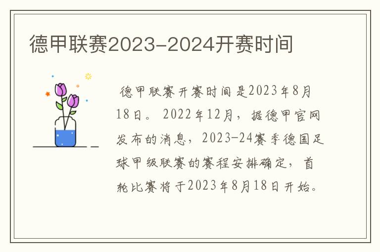 德甲联赛2023-2024开赛时间