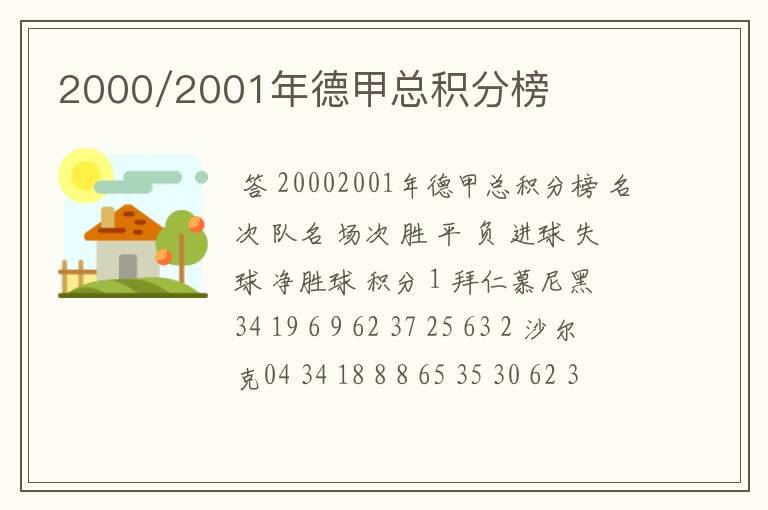 2000/2001年德甲总积分榜