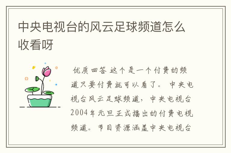 中央电视台的风云足球频道怎么收看呀