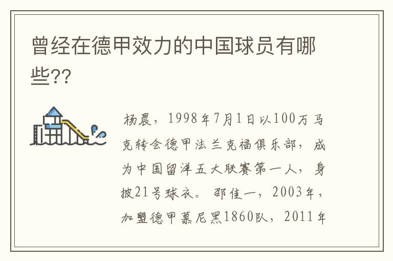 曾经在德甲效力的中国球员有哪些??