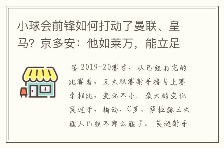 小球会前锋如何打动了曼联、皇马？京多安：他如莱万，能立足big6