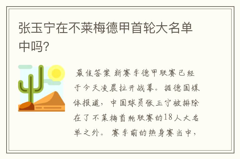 张玉宁在不莱梅德甲首轮大名单中吗？