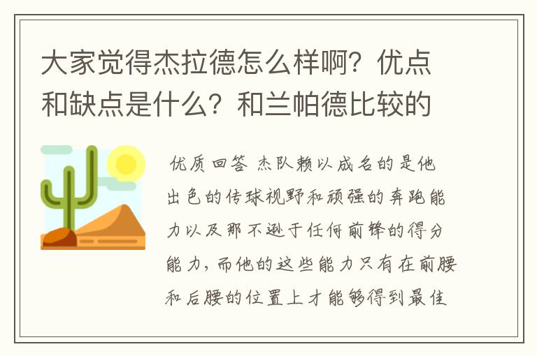 大家觉得杰拉德怎么样啊？优点和缺点是什么？和兰帕德比较的话谁在国家队的价值高一点