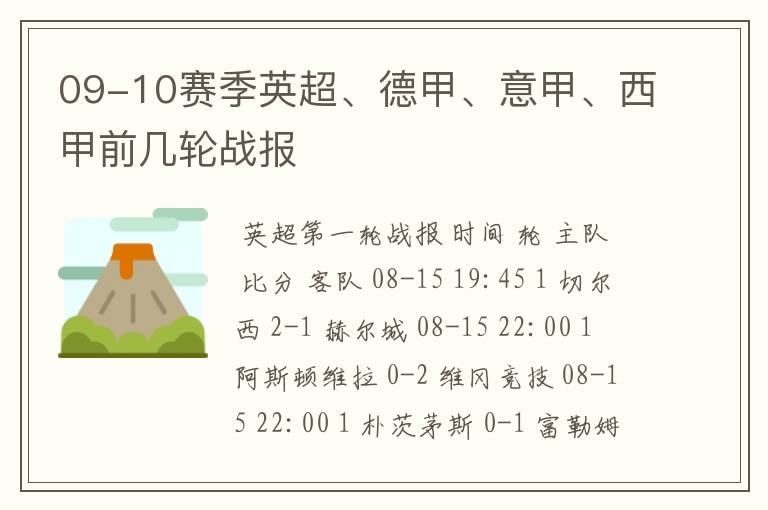 09-10赛季英超、德甲、意甲、西甲前几轮战报