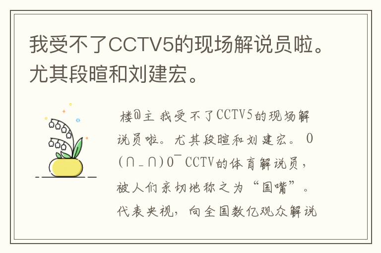 我受不了CCTV5的现场解说员啦。尤其段暄和刘建宏。