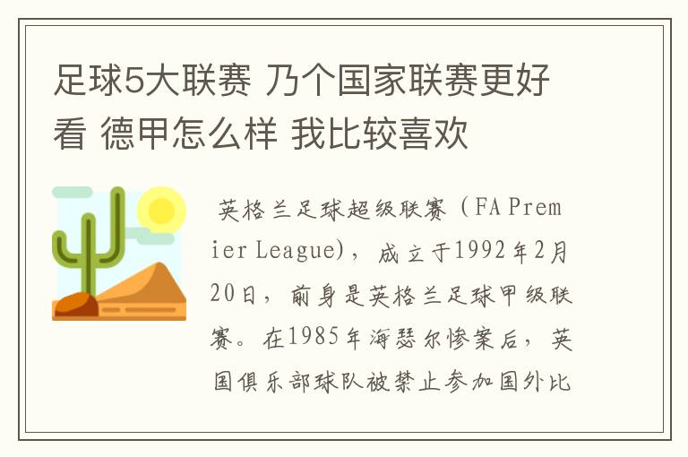 足球5大联赛 乃个国家联赛更好看 德甲怎么样 我比较喜欢