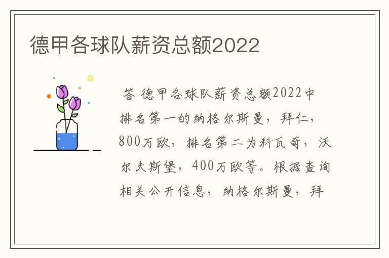 德甲各球队薪资总额2022