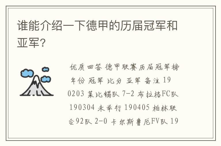 谁能介绍一下德甲的历届冠军和亚军?