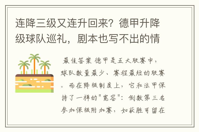 连降三级又连升回来？德甲升降级球队巡礼，剧本也写不出的情节