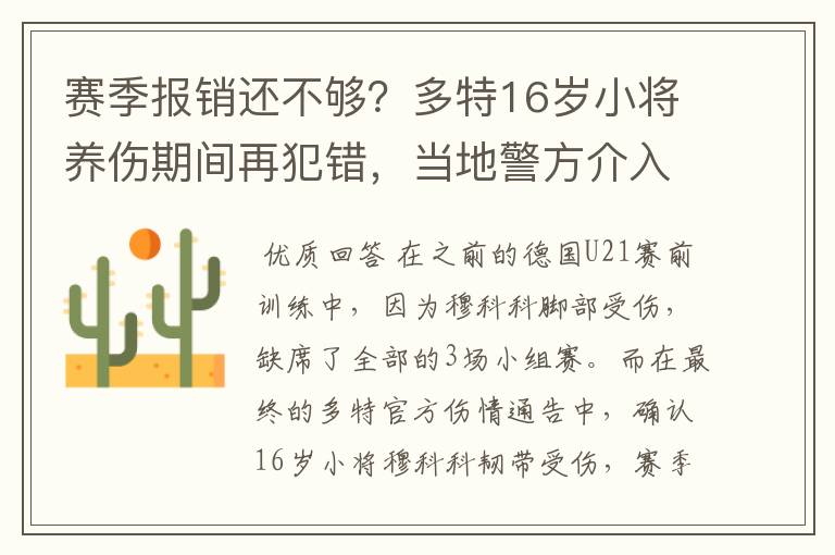 赛季报销还不够？多特16岁小将养伤期间再犯错，当地警方介入