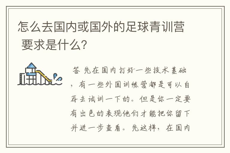 怎么去国内或国外的足球青训营 要求是什么？