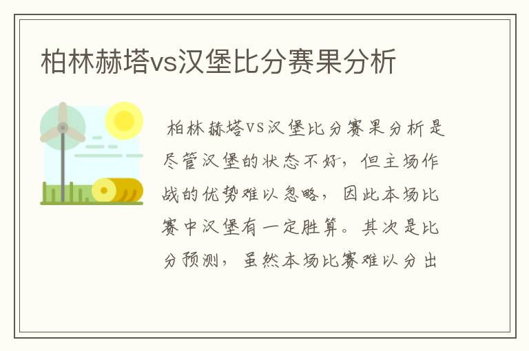 柏林赫塔vs汉堡比分赛果分析