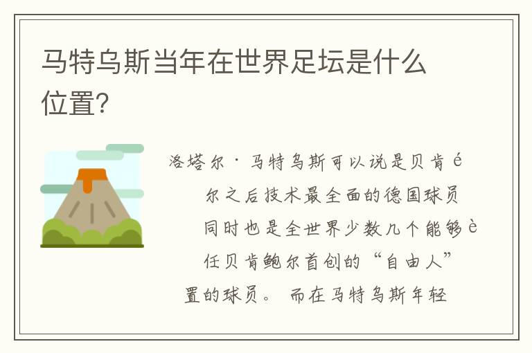 马特乌斯当年在世界足坛是什么位置？