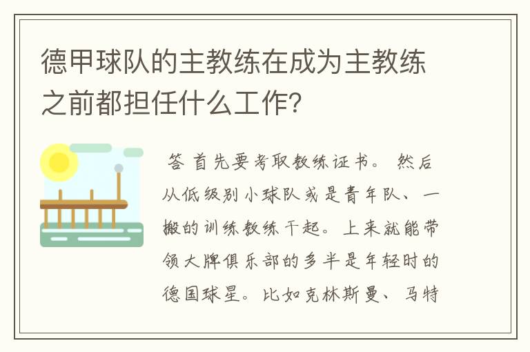 德甲球队的主教练在成为主教练之前都担任什么工作？