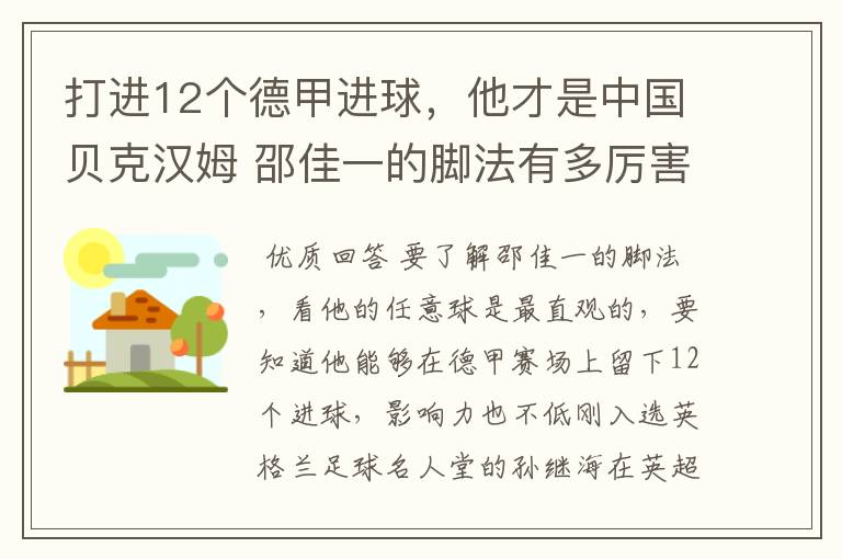 打进12个德甲进球，他才是中国贝克汉姆 邵佳一的脚法有多厉害