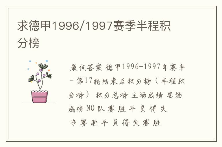 求德甲1996/1997赛季半程积分榜