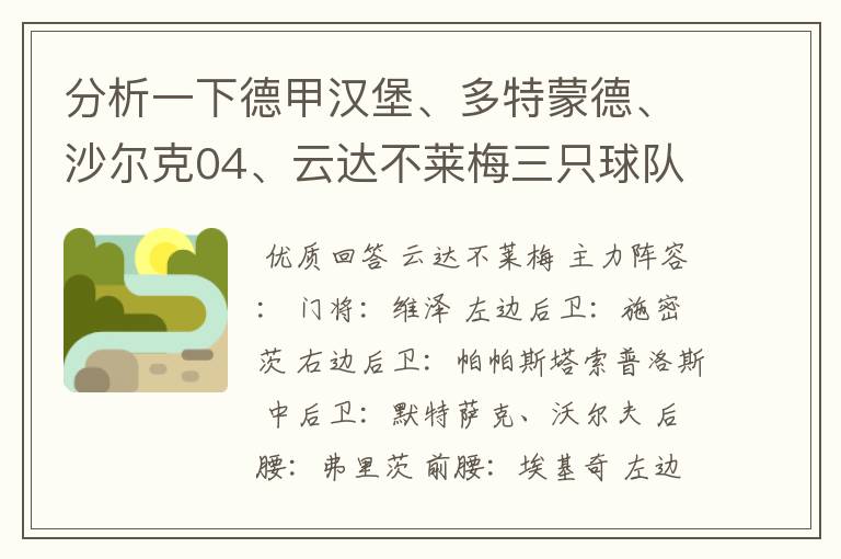 分析一下德甲汉堡、多特蒙德、沙尔克04、云达不莱梅三只球队的人员打法和阵型