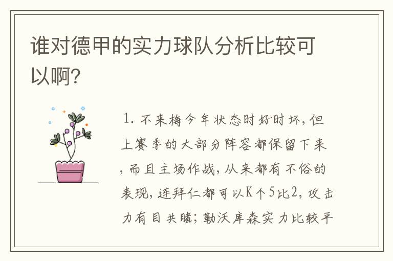 谁对德甲的实力球队分析比较可以啊？