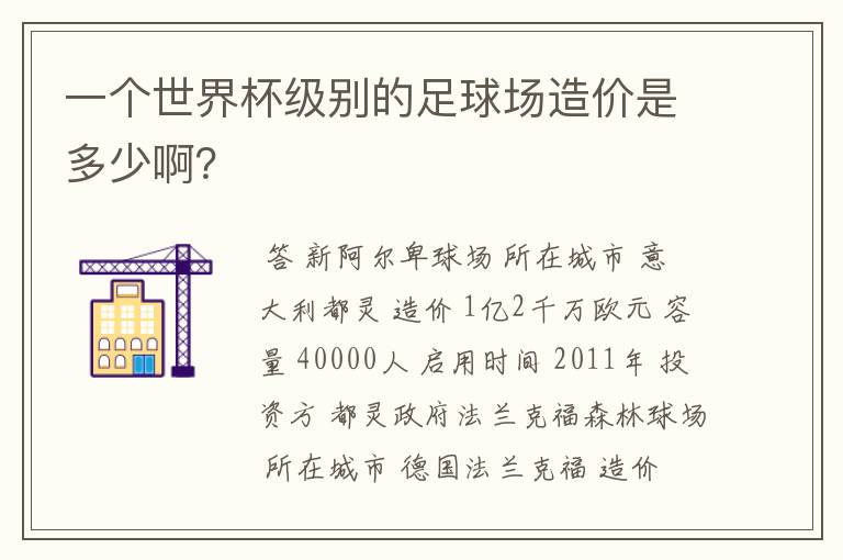 一个世界杯级别的足球场造价是多少啊？