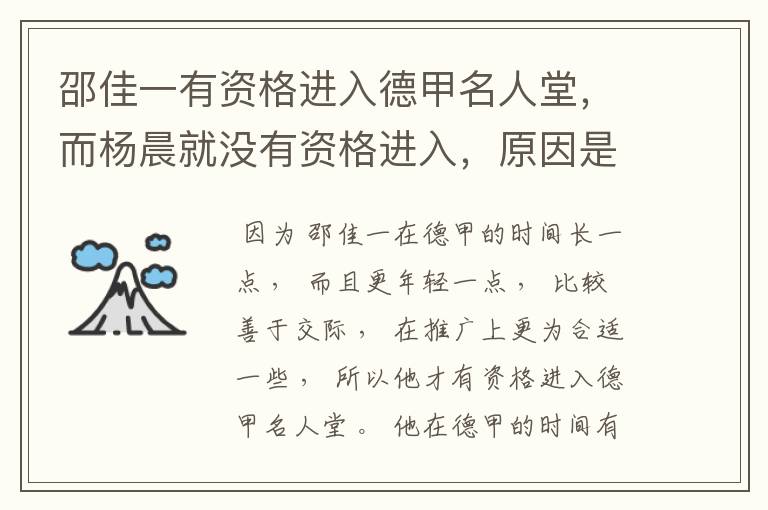 邵佳一有资格进入德甲名人堂，而杨晨就没有资格进入，原因是什么？