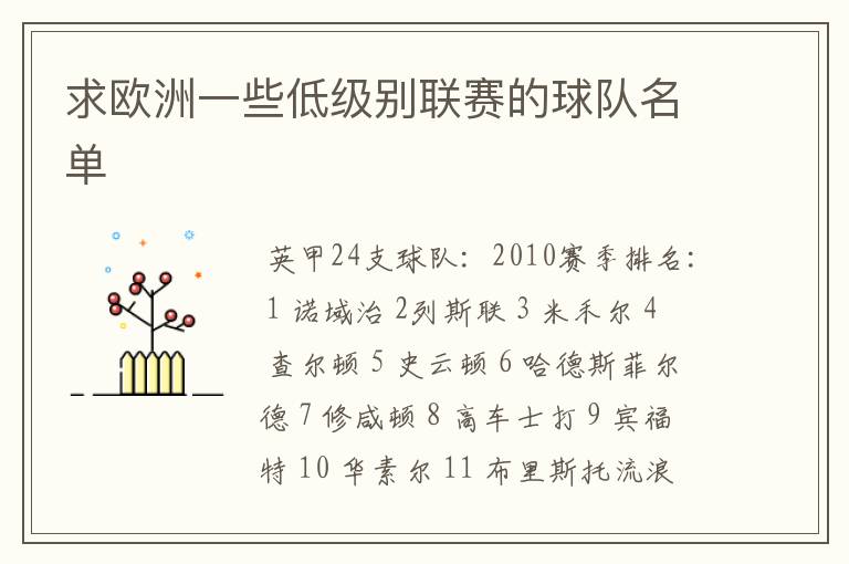 求欧洲一些低级别联赛的球队名单