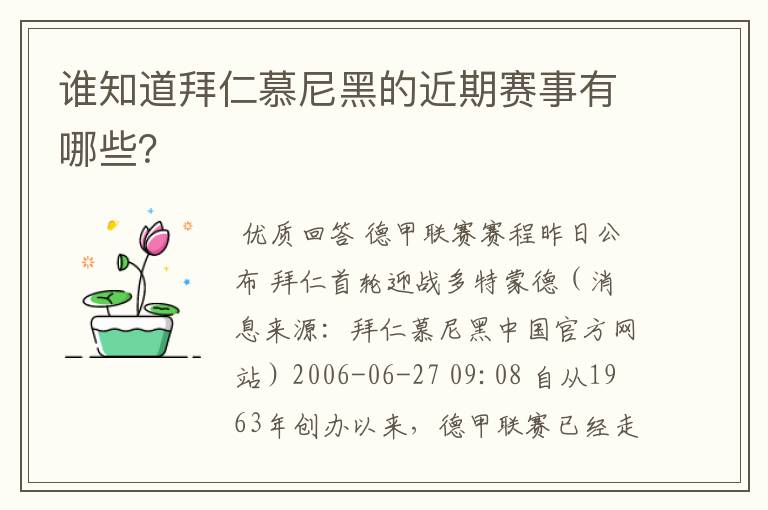 谁知道拜仁慕尼黑的近期赛事有哪些？