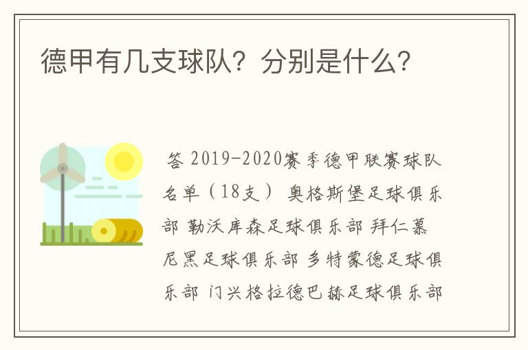 德甲有几支球队？分别是什么？